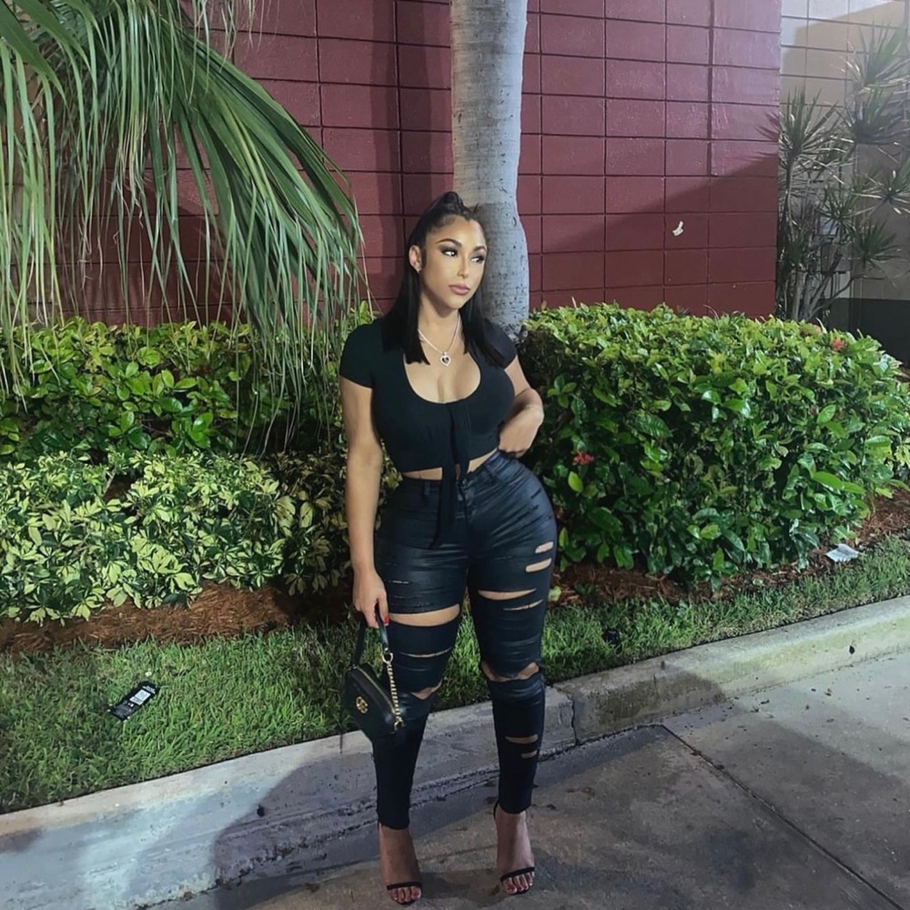 Faux Leather Distressed Black Skinny Pants (All Sizes)
